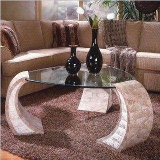 Magnussen Albany Shaped Glass Top Cocktail Table and End Table Set  