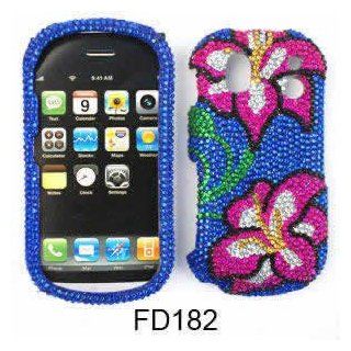 CELL PHONE CASE COVER FOR SAMSUNG INTENSITY II 2 U460 RHINESTONES TWO PINK FLOWERS ON BLUE Cell Phones & Accessories