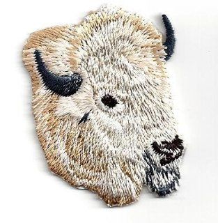 Animals/American Bison Head, White   Iron On Embroidered Applique 