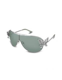 Valentino Jeweled Clip On Butterfly Metal Sunglasses silver/sage mirrored Clothing