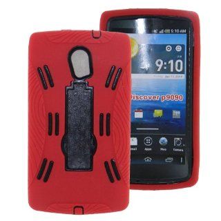 JNJ ROCKET  AT&T Pantech Discover P9090 Case [Red black] Rugged Dual Layer Heavy Duty Kickstand Hybrid Cover Slip Resistant Cell Phones & Accessories