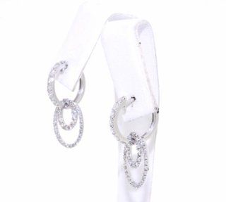 14K White Gold Diamond Huggies Earrings and Hanging Earring Jacket Set Charms Jewelry