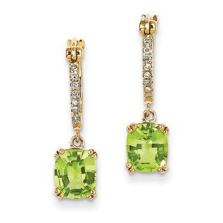 14k Yellow Gold Diamond & Peridot Dangle Hoop Earrings Jewelry