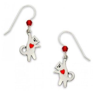 Red Heart "Arnie" Hanging Cat Dangle Earrings, Handmade in the USA by Sienna Sky 977 Jewelry