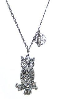 Clara Beau Silver Plated Swarovski Crystal Vintage Wise Ole Owl Pendant Necklace Jewelry
