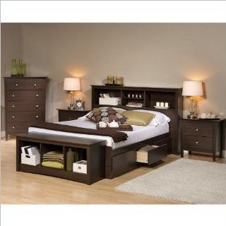 Prepac Berkshire 5 Piece Bedroom Set with Bench in Espresso   Bedroom Furniture Sets