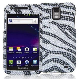 Electromaster(TM) Brand   Black / Silver Zebra Bling Rhinestone Diamond Snap On Hard Skin Case Cover New for Samsung Skyrocket i727 At&t Galaxy S II Cell Phones & Accessories
