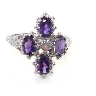 14K Solid English White Gold Ladies Fiery Opal & Amethyst Ring   Finger Sizes 5 to 12 Available   Ideal for Special Birthday, Anniversary, Valentines Day or Mothers Day Gift Jewelry