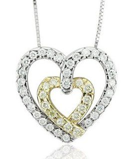 14k Gold White and Yellow Diamond Heart Pendant Necklace (GH, I1 I2, 0.33 carat) Diamond Delight Jewelry