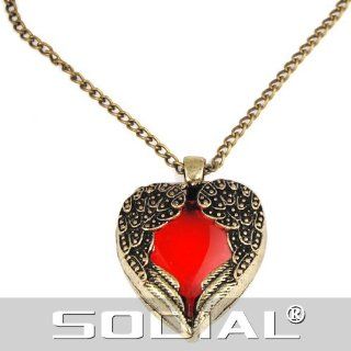 SODIAL(R) Gold Tone Angel Red Heart Guardian Angel Wing Crystal Pendant Necklace   SODIAL Retail Packaging Jewelry