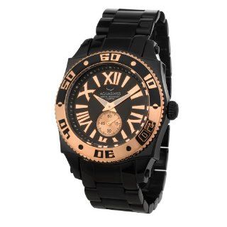 Aquaswiss Swiss Quartz 44 MM Watch Black Ion Black Dial Black and Rose Gold Rotating Bezel 62G0069 Watches