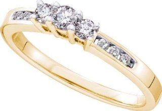 0.25 Carat (ctw) 14K Yellow Gold Round White Diamond Ladies 3 Stone Bridal Engagement Ring 1/4 CT Jewelry