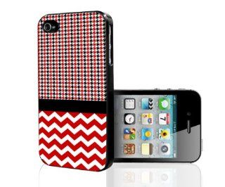 Red & Black Houndstooth & Chevron Pattern with Black Stripe iPhone 4/4s Case Cell Phones & Accessories