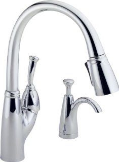 Delta 989 SD DST Allora Single Handle Pull Down Kitchen Faucet with Soap Dispenser, Chrome   Touch On Kitchen Sink Faucets  