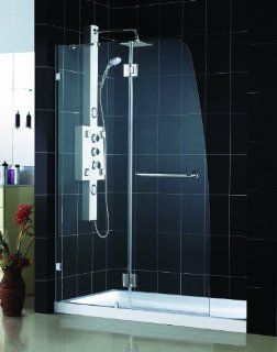 AquaLux Hinged Shower Door and SlimLine Shower Base Trim Finish Chrome, Base Configuration Center Drain, Opening Width 74.75" H x 60" W 30" D  