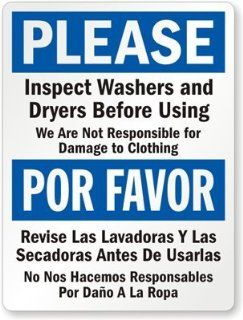 Please   Inspect Washers And Dryers Before Using, Por Favor   Revise Las Lavadoras Sign, 24" x 18"  Yard Signs  Patio, Lawn & Garden