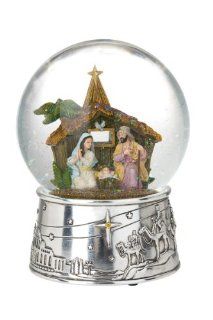 Reed & Barton Silver Plate Away in a Manger Snow globe, Height 6.0   Reed And Barton Snow Globe