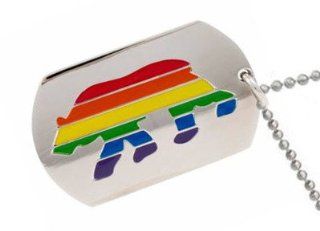 Rainbow Bear Pride Dog Tag Pendant   Gay Pride Steel Necklace. Male Gay Pride Pendant. One Necklace & Chain for Gay Guys. LGBT Rainbow Pride Jewelry is Great for the Gay parade or as a Gay Gift to Celebrate Gay love, Bear Pride, and Same Sex Wedding Ma