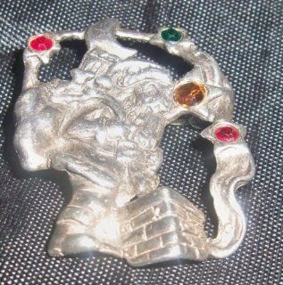 Christmas Santa Claus Sterling Silver Jeweled Brooch Pin Vtg  Other Products  