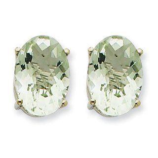 Genuine 14K White Gold Oval 4 Prong 14 X 10mm Green Amethyst Earrings Mireval Jewelry