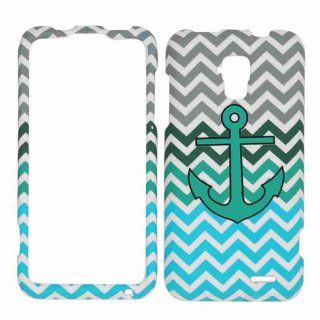 Cell Armor ZTE Z998 Snap On Cover   Retail Packaging   Green Anchor on Blue/Green Chevron Cell Phones & Accessories