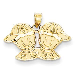 14k Solid Satin My Two Boys Charm, Best Quality Free Gift Box Satisfaction Guaranteed Jewelry