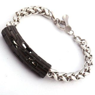 8.78'' Women Black Hollow Out Rectangle Silver Chain Link Bracelets Stainless Steel Bracelet for Men Baby