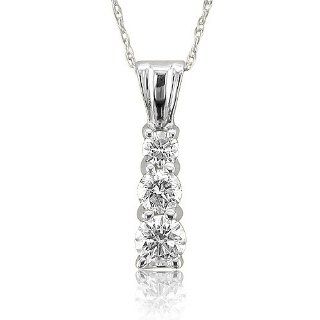 14k White Gold 3 Stone Journey Diamond Pendant Necklace (GH, I1 I2, 0.50 carat) Diamond Delight Jewelry