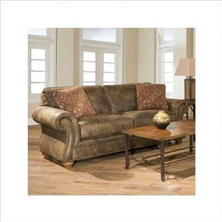 Bundle 76 Laramie Microfiber Sofa in Distressed Brown (Set of 2) Style Nailhead Trim, Leg Finish Oak Stain  