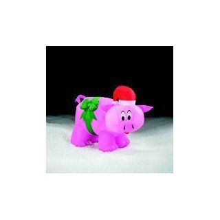 Pink Pig Wering Christmas Santa Hat & Green Bow 41"Tall Airblown Inflatable   Toy Banks