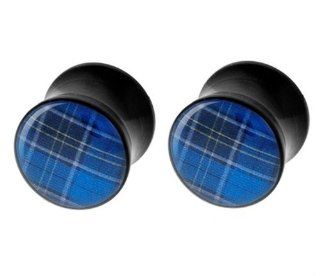 4g 5mm Acrylic Blue Checkered Logo Ear Plugs Gauges Double Flare (Sold By Pair) Body Piercing Tunnels Jewelry