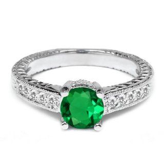 1.10 Ct Round Green Nano Emerald White Sapphire 925 Sterling Silver Ring Engagement Rings Jewelry