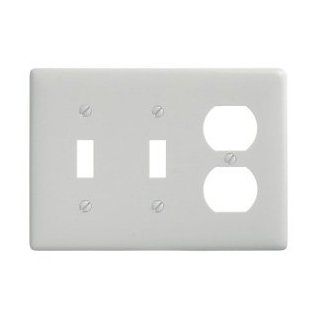 Bryant Np28w Toggle Duplex Combo Plate, 3 Gang, Standard, White Nylon, 2 Toggle   Switch And Outlet Plates  