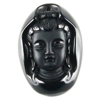Carved Obsidian Kwan yin Head Specular Pendant Bead Jewelry