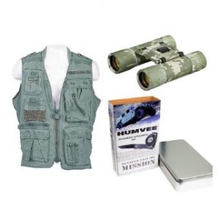 Humvee Safari Vest + Binocular + Sportsmans Watch & Knife Combo Sweater Vests Clothing