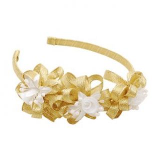 Lito Little Girls Gold Sparkle Tulle Flower Hair Accessory Headband Lito Clothing