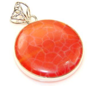 Mexican Fire Agate Women's Silver Pendant 12.70g (color orange, dim. 1 5/8, 1 1/4, 1/4 inch). Mexican Fire Agate Crafted in 925 Sterling Silver only ONE pendant available   pendant entirely handmade by the most gifted artisans   one of a kind world w