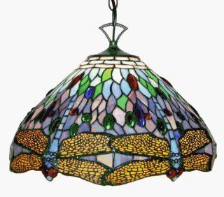 Stained Glass Tiffany DragonFly Pattern Hanging Lamp 1707HAN   Ceiling Pendant Fixtures  