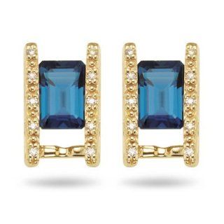 0.10 Cts Diamond & 3.50 Cts London Blue Topaz Earrings in 14K Yellow Gold Jewelry
