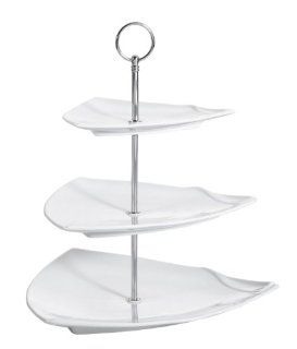 CAC China PTE T3 Porcelain 3 Tier Triangle Serving Tray, 7 1/2 by 11 3/4 by 8 1/2 Inch, Super White, Box of 8 Kitchen & Dining