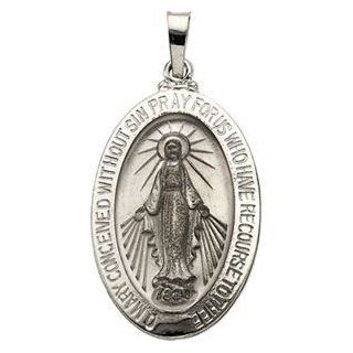 14k White Gold 23x16mm Polished Miraculous Medal Pendant for Necklace , Virgin Saint Mary, Immaculate Conception Pendantl Jewelry
