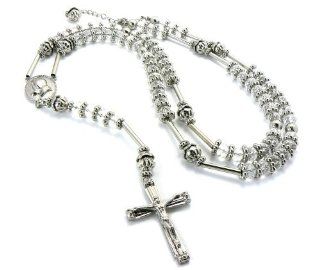 New Rosary Jesus Cross & Pray Hands Charm with 39" Crystal Beads Chain Necklace HR200RCL Jewelry