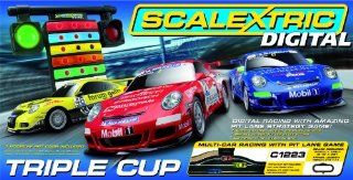 Scalextric 132 Digital Triple Cup Slot Car Race Track Set x3 Porsche 997 C1223T Toys & Games