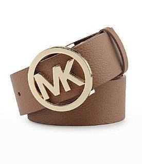 Michael Kors Mk Logo Tan Brown Luggage Synthetic Leather Gold Buckle Womens Belt Size Small Sports & Outdoors