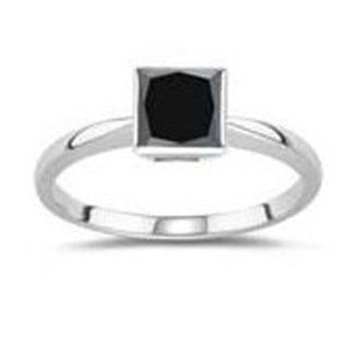 Natural AAA Greate 1.70Ct Fine Polish Jet Black Diamond 925 Sterling Silver princess cut Ring * Size 7 (Free Re size) Jewelry