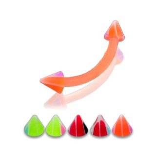  16Gx5/16 (1.2x8MM) Flexible Banana with 3MM UV 2 Colored Basketball Cone Eyebrow Rings   10 Pieces Assorted Color as Show Body Piercing Barbells Jewelry