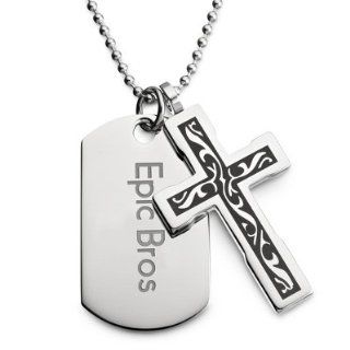 Tattoo Cross Engraved Dog Tags Jewelry