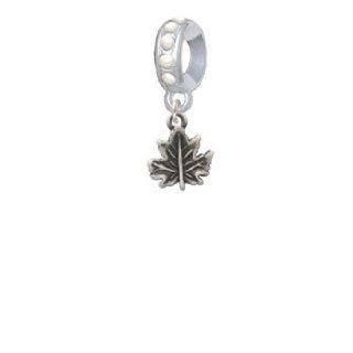 Mini Two Sided Antiqued Maple Leaf Pearl Charm Bead Dangle Jewelry