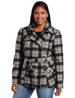 Southpole Juniors Plus Size Belted Plaid Trench Coat