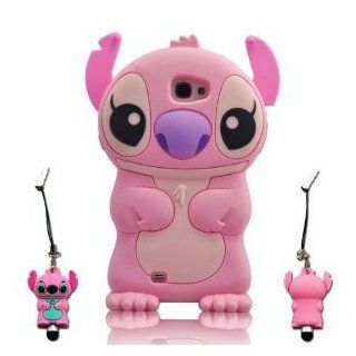 Pink 3d Movable Ear Flip Silicone Cover Case Stitch & Lilo for Samsung Galaxy Note Ii N7100 with 3d Stitch Stylus Pen pink Cell Phones & Accessories